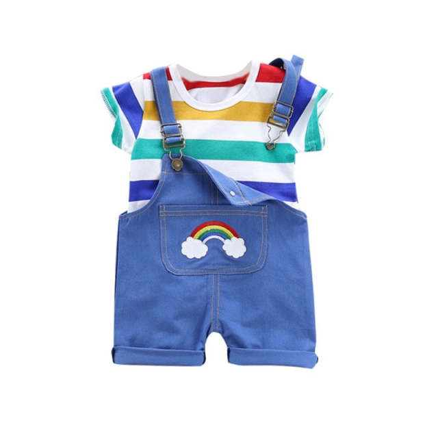 2pcs Summer Baby Boys Clothes Set Stripe Printed T-shirt+Bib Pants Kids Clothing Sets