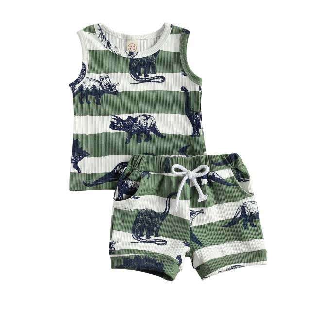 Summer Infant Baby Boys Girls Cartoon Dinosaur Print Clothes Set