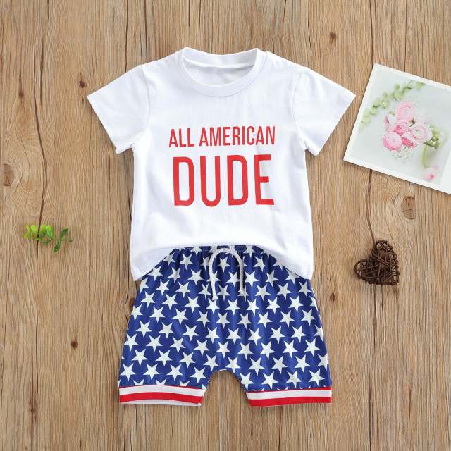 Summer Kids Boys Casual Star Printed Short Sleeve 2pcs Clothes Set