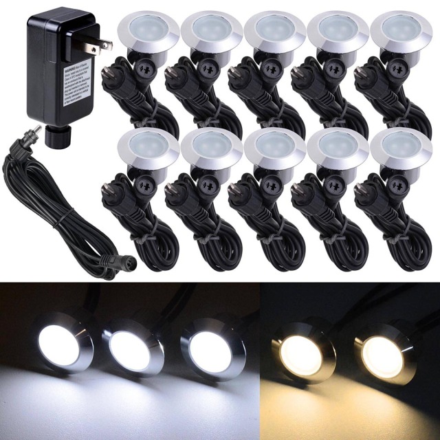 10 Pack LED Deck Lighting Kit with Transformer Waterproof Landscape Garden Yard Patio Step Lamps In-ground Lights