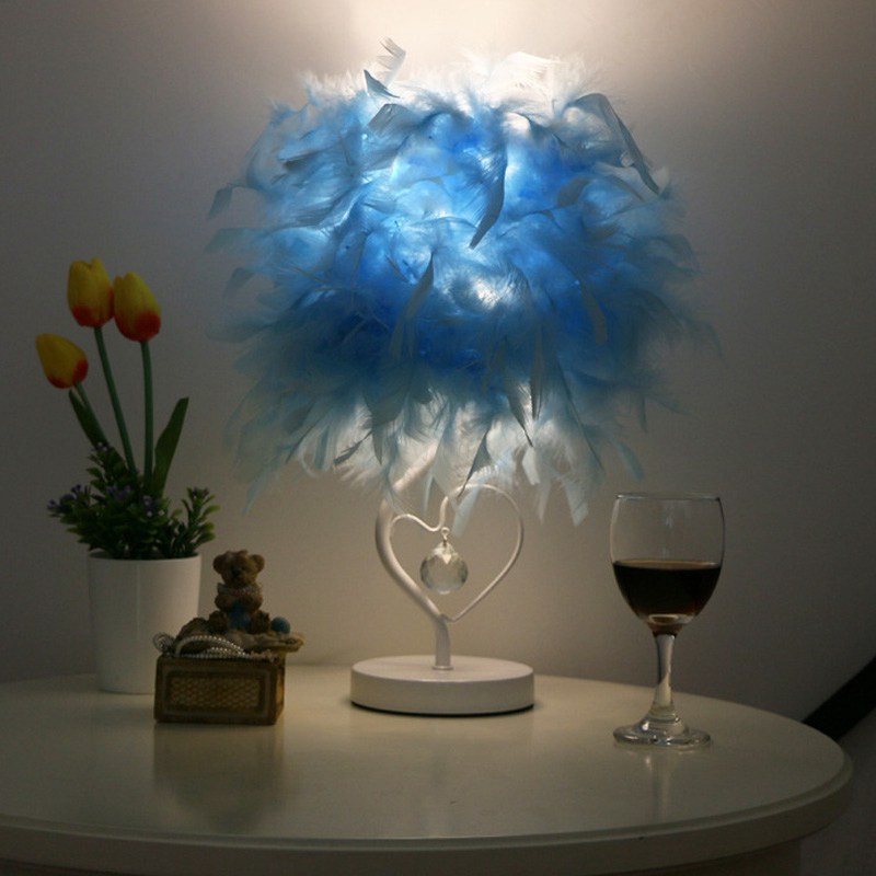 Blue feather table lamp