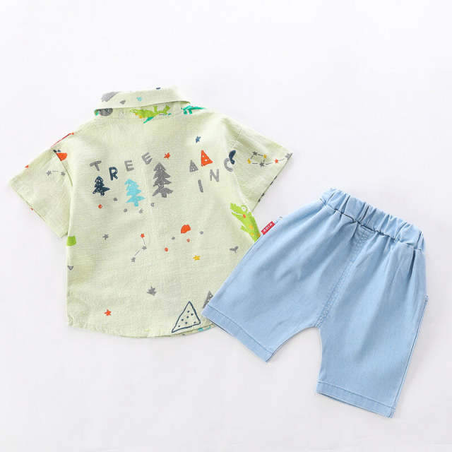 Summer Kids Clothing Set Baby Boys Dinosaur Print Shirt Shorts 2Pcs