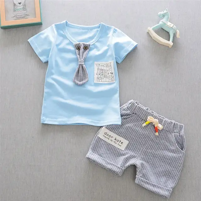 Infant Baby Boys Clothes Set Summer Cotton Vest with Tie and Shorts