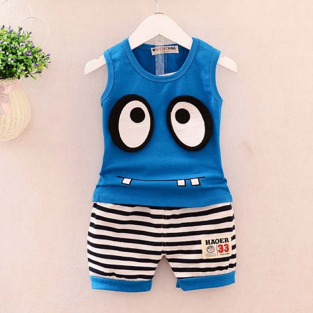 Baby Boys Summer Clothes 0-4Y Cartoon Eyes Print Sleeveless 2 Piece