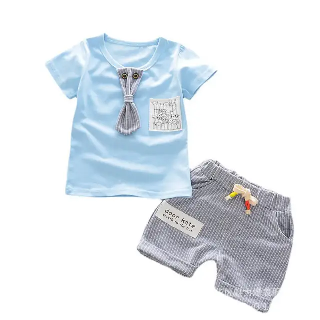 Infant Baby Boys Clothes Set Summer Cotton Vest with Tie and Shorts