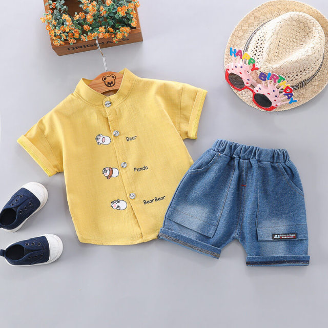 0-4Y Baby Kids Boys Summer Shirt Shorts 2Pcs Sets Toddler Cotton Clothes