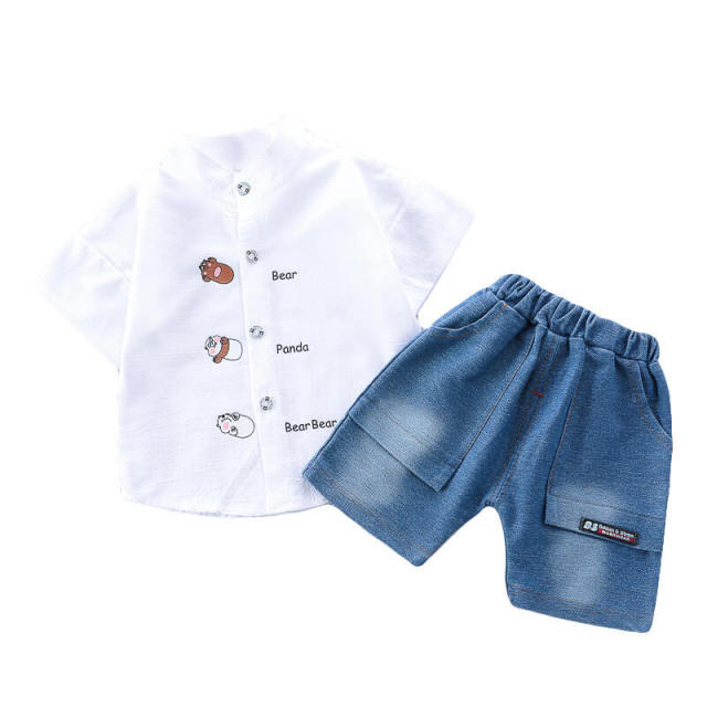 0-4Y Baby Kids Boys Summer Shirt Shorts 2Pcs Sets Toddler Cotton Clothes