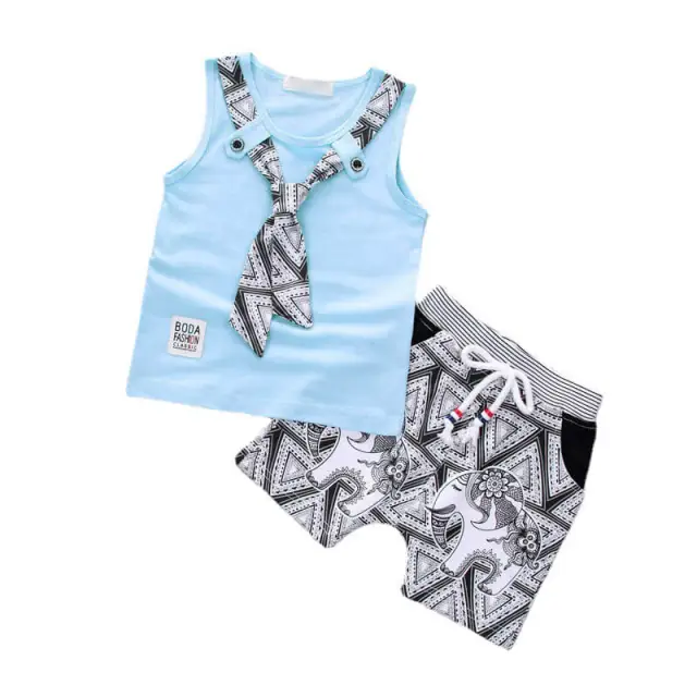 Infant Baby Boys Clothes Set Summer Cotton Vest with Tie and Shorts
