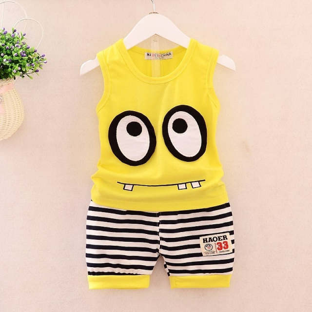 Baby Boys Summer Clothes 0-4Y Cartoon Eyes Print Sleeveless 2 Piece