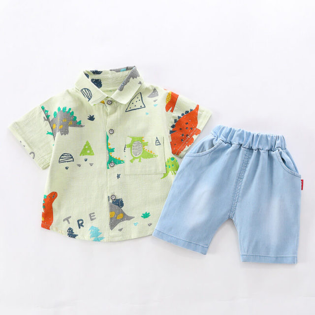 Summer Kids Clothing Set Baby Boys Dinosaur Print Shirt Shorts 2Pcs