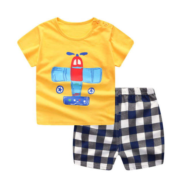 Newborn Baby Boy Summer Clothes Set Short Sleeve Cotton Clothing Suit