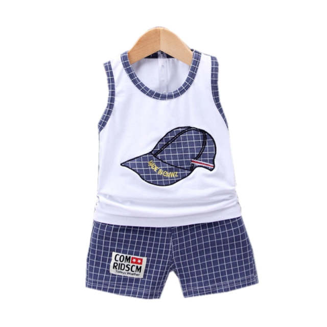 Infant Baby Boy Clothes Set Hat Print Vest Shorts Cotton 2Pcs/Sets