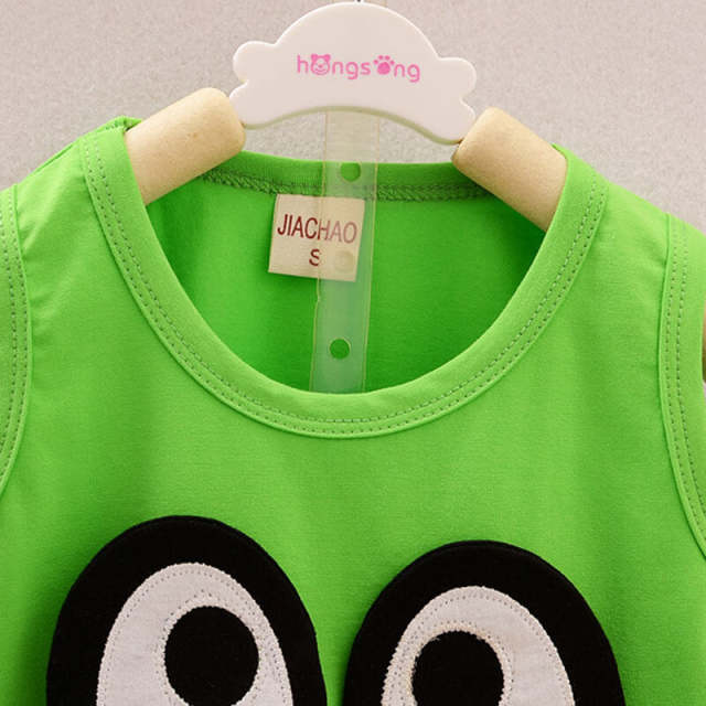 Baby Boys Summer Clothes 0-4Y Cartoon Eyes Print Sleeveless 2 Piece