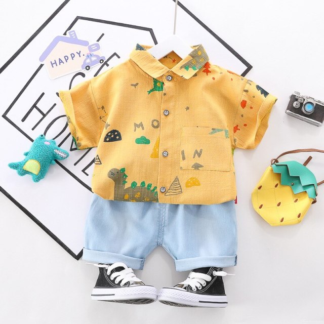 Summer Kids Clothing Set Baby Boys Dinosaur Print Shirt Shorts 2Pcs