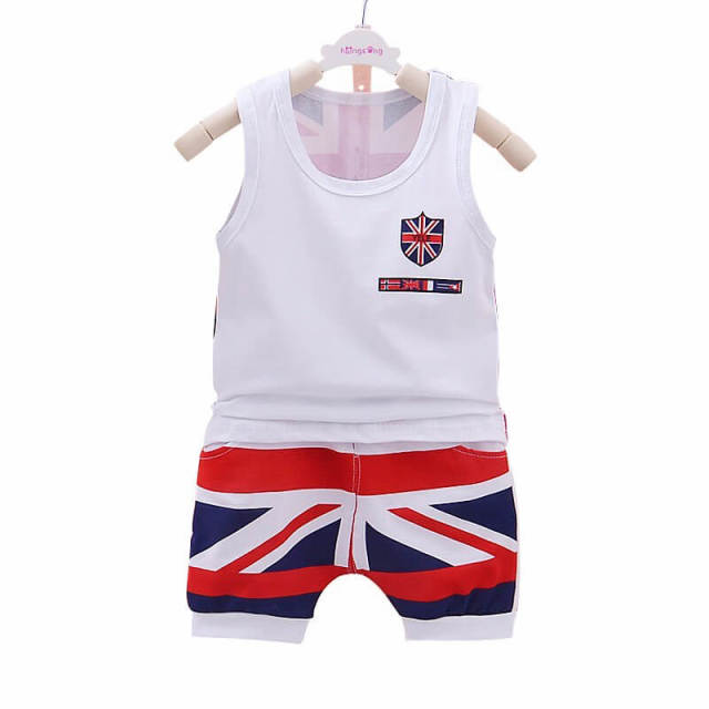 Baby Boy Cotton Clothing Infant Boys Flag Print Vest Shorts 2Pcs/Sets