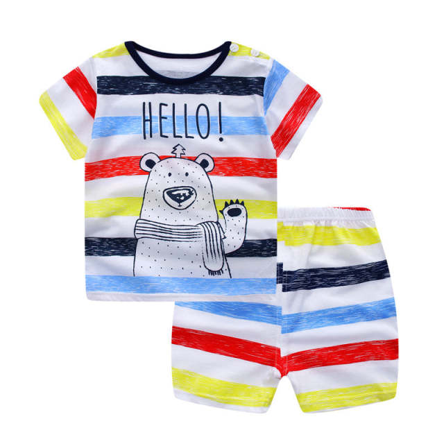 Newborn Baby Boy Summer Clothes Set Short Sleeve Cotton Clothing Suit