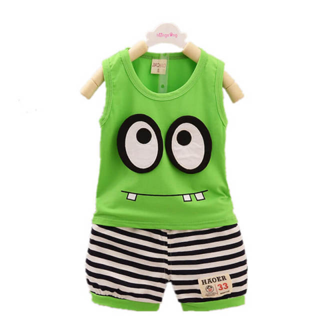 Baby Boys Summer Clothes 0-4Y Cartoon Eyes Print Sleeveless 2 Piece