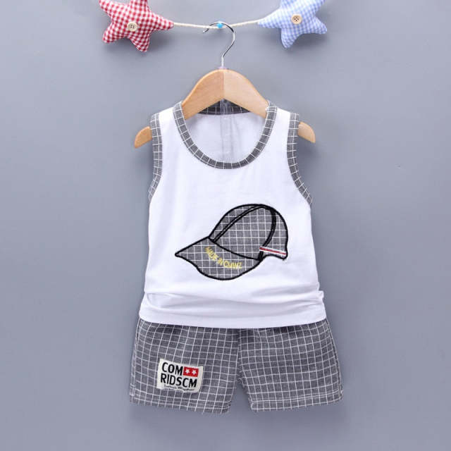 Infant Baby Boy Clothes Set Hat Print Vest Shorts Cotton 2Pcs/Sets