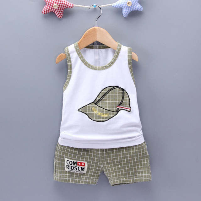 Infant Baby Boy Clothes Set Hat Print Vest Shorts Cotton 2Pcs/Sets