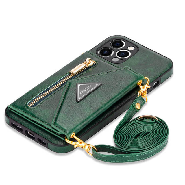 Phone Case for iPhone 13 - iPhone 12 Case Wallet for Women Men -PU Leather Lanyard Strap Zipper Card Holder Phone Cases for Apple