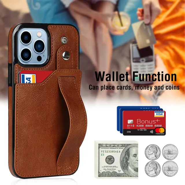 PU Leather Wristband Cover for iPhone 13 With Card Holder Shockproof Durable Fashion iPhone Protective Case