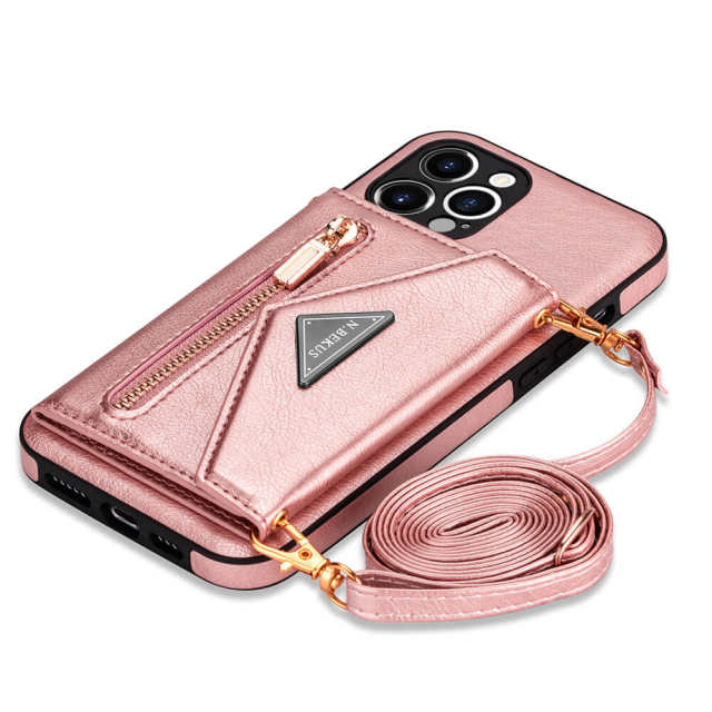 Phone Case for iPhone 13 - iPhone 12 Case Wallet for Women Men -PU Leather Lanyard Strap Zipper Card Holder Phone Cases for Apple