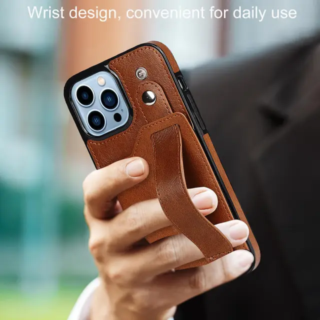 PU Leather Wristband Cover for iPhone 13 With Card Holder Shockproof Durable Fashion iPhone Protective Case