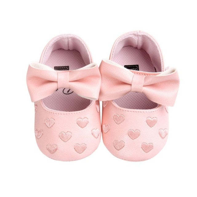 Baby Girls Moccs Shoes PU Leather Bow Soft Soled Non-slip Crib Shoes