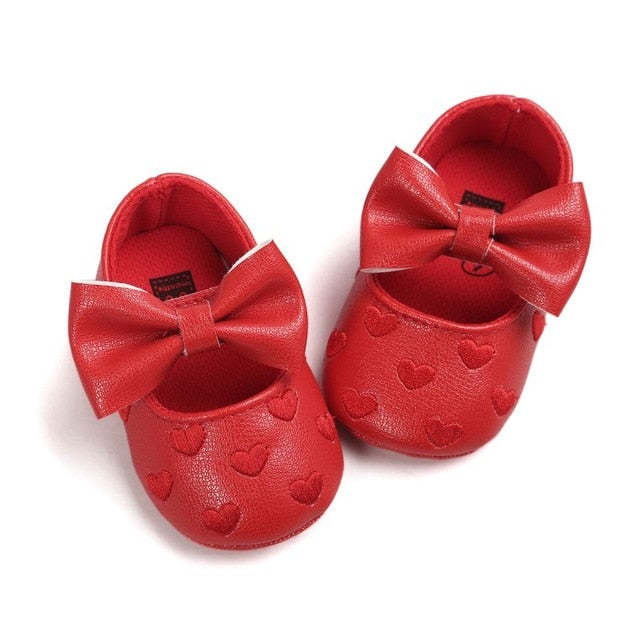 Baby Girls Moccs Shoes PU Leather Bow Soft Soled Non-slip Crib Shoes