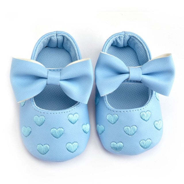 Baby Girls Moccs Shoes PU Leather Bow Soft Soled Non-slip Crib Shoes