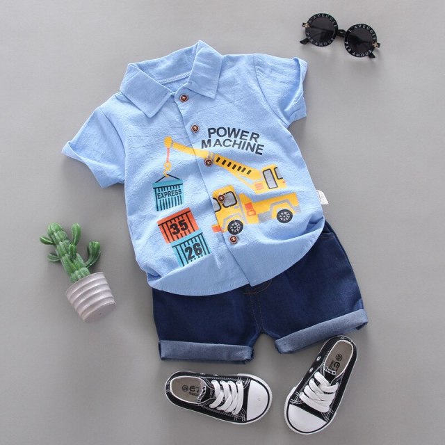 Baby Boy Summer Clothing Cotton Short Sleeve Shorts 2Pcs Excavator Print