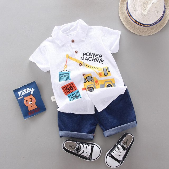 Baby Boy Summer Clothing Cotton Short Sleeve Shorts 2Pcs Excavator Print