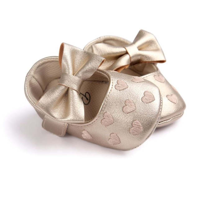 Baby Girls Moccs Shoes PU Leather Bow Soft Soled Non-slip Crib Shoes