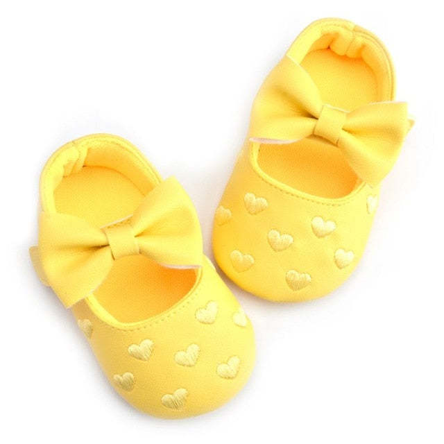 Baby Girls Moccs Shoes PU Leather Bow Soft Soled Non-slip Crib Shoes