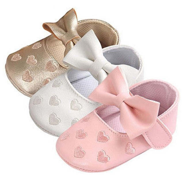 Baby Girls Moccs Shoes PU Leather Bow Soft Soled Non-slip Crib Shoes