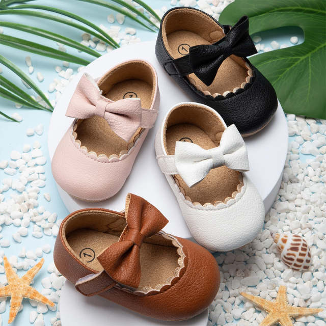 Infant Toddler Shoes Bowknot Non-slip First Walkers Pu Leather Baby Casual Mary Janes