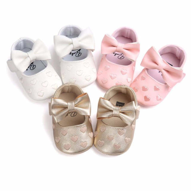 Baby Girls Moccs Shoes PU Leather Bow Soft Soled Non-slip Crib Shoes