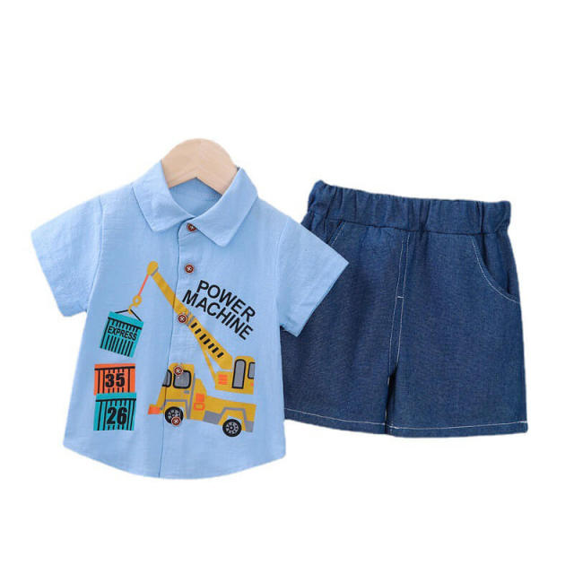 Baby Boy Summer Clothing Cotton Short Sleeve Shorts 2Pcs Excavator Print