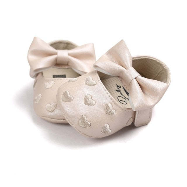 Baby Girls Moccs Shoes PU Leather Bow Soft Soled Non-slip Crib Shoes