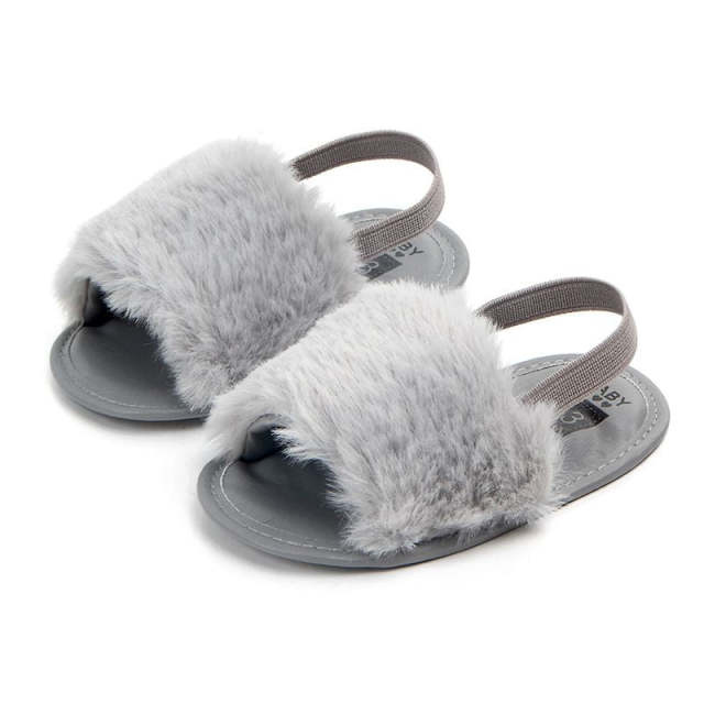 Summer Baby Girl Slipper Faux Fur Sandals Simple Elastic Sandals for Princess Baby