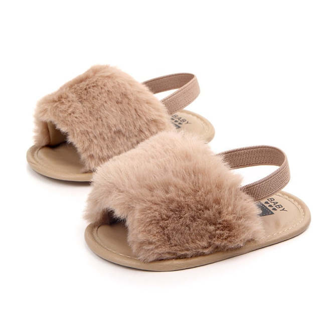 Summer Baby Girl Slipper Faux Fur Sandals Simple Elastic Sandals for Princess Baby