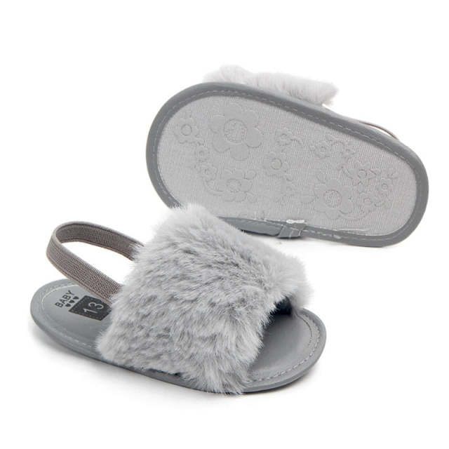 Summer Baby Girl Slipper Faux Fur Sandals Simple Elastic Sandals for Princess Baby