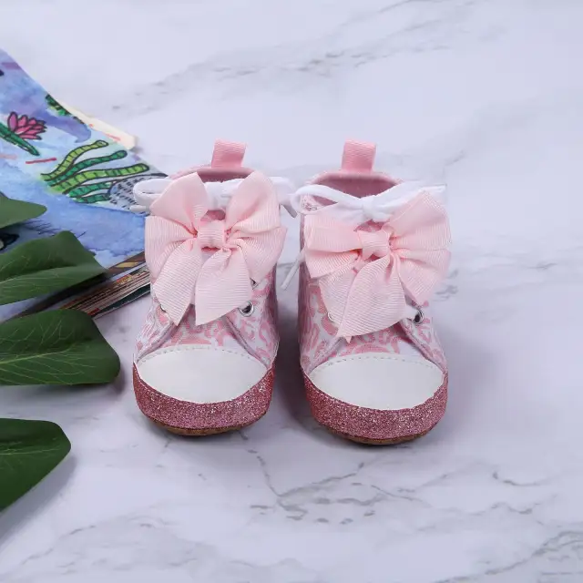 0-12M Newborn Baby Girl Shoes Printed Bowknot Soft-Sole First Walker Shoes