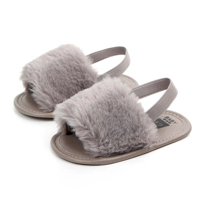 Summer Baby Girl Slipper Faux Fur Sandals Simple Elastic Sandals for Princess Baby