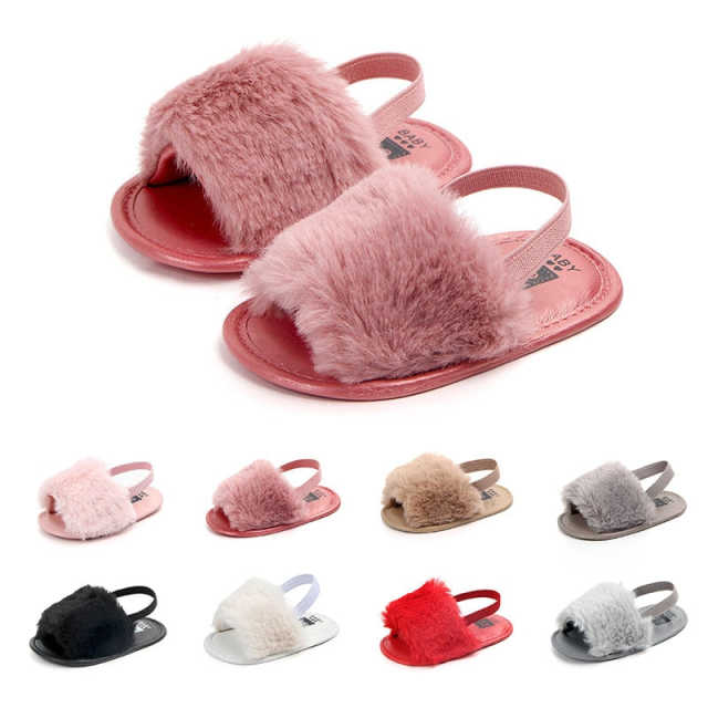 Summer Baby Girl Slipper Faux Fur Sandals Simple Elastic Sandals for Princess Baby