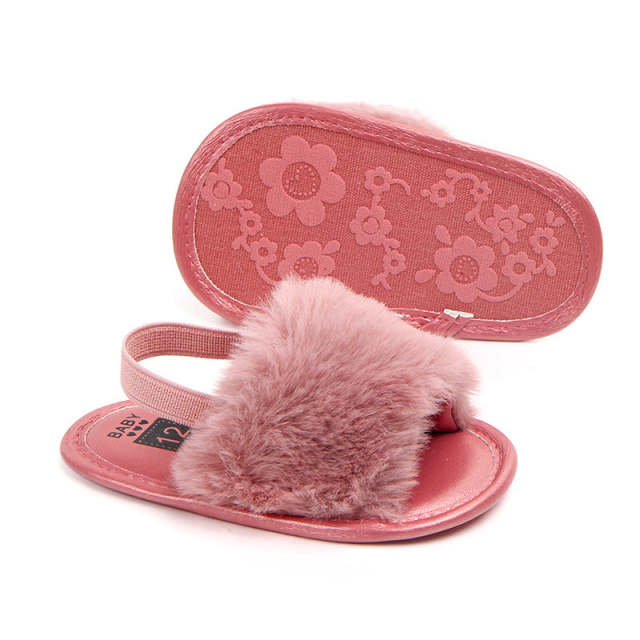 Summer Baby Girl Slipper Faux Fur Sandals Simple Elastic Sandals for Princess Baby