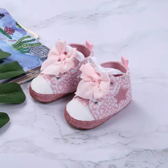 0-12M Newborn Baby Girl Shoes Printed Bowknot Soft-Sole First Walker Shoes