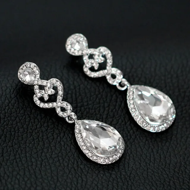 Cubic Zirconia Bridal Wedding Earrings- Crystal Teardrop Dangle Earrings Rhinestones Elegant Drop Earrings for Women Bridesmaids