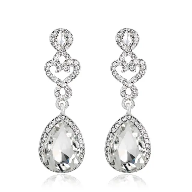 Cubic Zirconia Bridal Wedding Earrings- Crystal Teardrop Dangle Earrings Rhinestones Elegant Drop Earrings for Women Bridesmaids