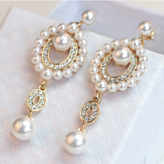 Pearl Earrings Fashion Rhinestones Earrings Vintage Jewelry for Women